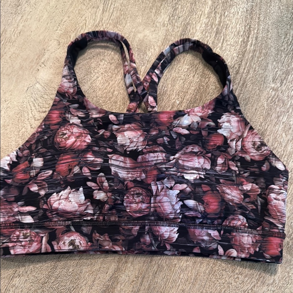 Lululemon Pink and Black Sports Bra with Racerback Design